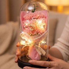 어버이날 카네이션 기념일 선물 프리저브드 LED유리돔 무드등, 핑크