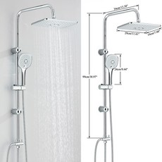 욕실 샤워 수도꼭지 세트 벽걸이 강우 샤워 스테인레스 스틸 2 방향 믹서 조절 가능한 슬라이드 바 욕조, Chrome C, 1개