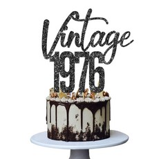 빈티지 1976 케이크 토퍼 50번째 남성 및 여성 생일 파티 재미있는 50세와 멋진 생일 장식 핸드메이드 - 블랙, 빈티지 1976 케이크 토퍼, 50번째 남성 및 여성