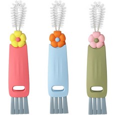 병 간격 좁은 공간 컵용 3 in 1 컵 뚜껑 청소 브러시 세트 - 다기능 휴대용 틈새 도구 꽃 디자인이 있는 마우스 스크러버 청소기3PCS, 3PCS