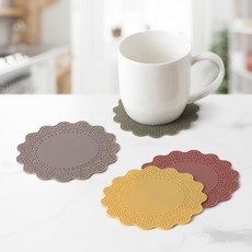 레이스컵받침 티터 받침대 실리콘 커피 찻잔 커피잔 차받침 카페 우드, 1개, 레이스컵받침 핑크브라운