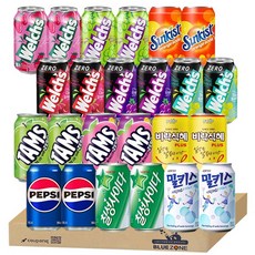 캔음료12종 24개입 세트(웰치스딸기2+웰청포도2+웰치스제로포도2+웰치스제로샤인머스캣2+웰제로체리2+탐스사과2+탐스복숭아2+비락식혜2+밀키스2+펩시2+칠성사이다2+썬키스트오렌지2), 80g