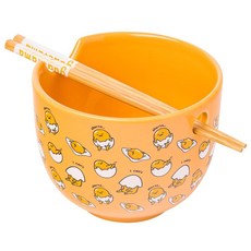 Silver Buffalo Sanrio 헬로 키티와 친구들 구데타마 I Can't Lazy 옐로우 에그 세라믹 라멘 누들 밥그릇 젓가락 포함 전자레인지 사용 가능 591., Silver Buffalo Sanrio 헬로 키티와 친, 1개