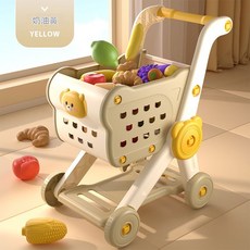 兒童扮家家酒購物車 玩具水果切切樂, [奶油黃]萌熊手推車-裸車, 1個