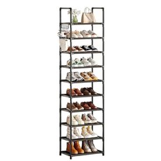 Simple Trending 3단 쌓을 수 있는 신발장 확장 가능한 조절 패브릭 신발 선반 보관 정리함 블랙