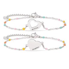 ECLATIS DS 어머니 딸 디자인 팔찌 세트 18k도금 금 도금 스테인리스 스틸 하트 하이퀄리티 주얼리 여성 여아용 어머니/딸을 위한 어머니의 날 특별한 선물 엄마와, 실버-1