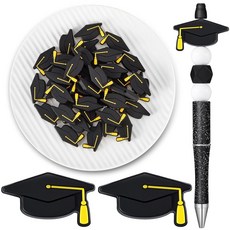 Silipull 펜용 졸업 캡 초점 비즈 40개 실리콘 비즈 벌크 키체인 제작용 DIY 선물 목걸이 팔찌 주얼리, Silipull 펜용 졸업 캡 초점 비즈 40개, 실리