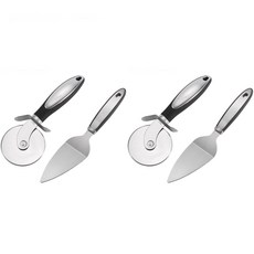 Jianxia 롤러 타입 스테인리스 스틸 피자커터 + 피자서버 세트, 2개, 실버