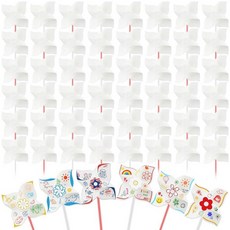 [ 1281616 ] 아동용 여름 활동 60개 - DIY 종이 바람개비 공예 빈 화이트 풍차 키트 벌크 7월 4일 교실 파티 개학 정원 예술 프로젝트, 60