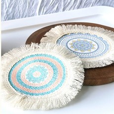 쥬넛 패브릭 컵코스터 티코스터 냄비받침 카페코스터 유리컵받침, A5 주황초록