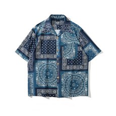 페이즐리 셔츠 빈티지 반팔 남성 루즈핏 캐주얼 남방 건달 조폭 티셔츠 남자 비치 휴양지룩