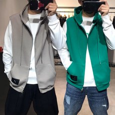 AOUGK 남성 빅사이즈 후드 조끼 민소매 후드집업 오버핏 후드 베스트 캐주얼 후드티 가디건 봄여름