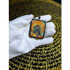 藏卡 黑財神唐卡手繪 4*5cm 彩唐 鈦鋼電鍍防水外殼, 如圖所示, 1個