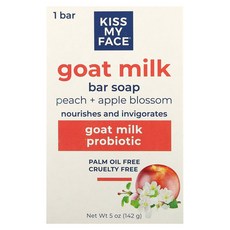 Kiss My Face 고트 밀크 바 비누 복숭아 + 애플 블라섬 142g(5oz) Face (키스 마이 페이스), 142g