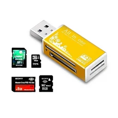 합금 카드 리더기 4포트 USB2.0 마이크로 SD TF M2 MS 프로 듀오 MMC SDHC DV 폰 카메라 메모리 어댑터 LED, 04 Yellow