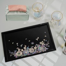 돌잔치답례품 한식 자개트레이 나전칠기쟁반 옻칠, 보자기포장, 블랙