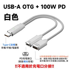 USB Type-C 轉 PD 60W USB2.0A OTG 二合一 轉接線 支援悠遊卡機, 新款100W白色, 1個