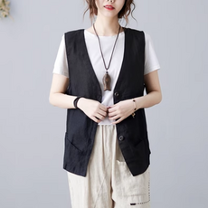 ALIPANG Alipang女款春季夏季背心 麻布背心 麻布寬鬆寬鬆版型大尺碼涼爽簡約清爽女款背心