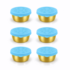 [엘리펀트] 40ml 골드 스테인리스 소스컵 실리콘 무늬뚜껑 포함 미니 양념 소스 보관용 6P세트, 스카이 블루 (6P 단색세트), 6개