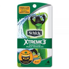 Schick Xtreme 3 블레이드 민감성 피부용 일회용 면도기 남성용 4개 (1팩)