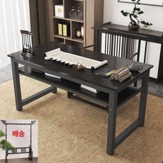 미술작업 서예책상 붓글씨 서예 호두, 연한 호두+검은 다리, 180x60x80cm, 블랙 표면+블랙 다리