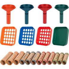 코인 분류기 튜브 & 트레이 - 4가지 색상 코드화된 분리기 및 40개의 PCS 프리폼 포장지가 포함된 번들, 4 Trays+4 Tubes+40