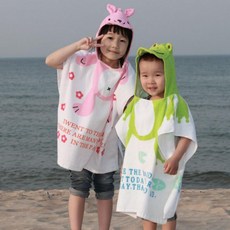 키즈 아동 여름 동물 후드 비치타올 판초 타월 수건