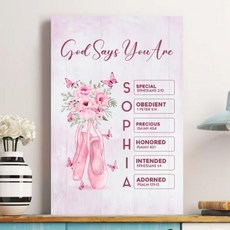발레 소녀 하나님이 말씀하시길 당신은 맞춤형 포스터 캔버스 맞춤 성경 구절 발레리나 벽 예술 여성 십대용 기독교 종교 선물, 발레 소녀 하나님이 말씀하시길 당신은 맞춤형 포스터 캔