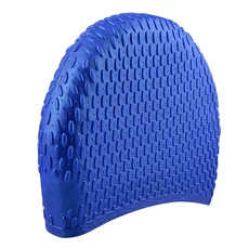 긴머리 여성을 위한 편안한 실리콘 수영 모자 귀 보호 비압박 성인 사이즈 전문가용, 02 특대형 실리콘 (짙은 파란색)