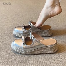 ZAJA 여성 여름 슬립온 실버 샌들 키높이 슬리퍼 샌들