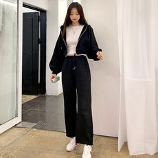 teedaily Twiny露臍連帽拉鍊寬鬆長鬆緊褲運動套裝