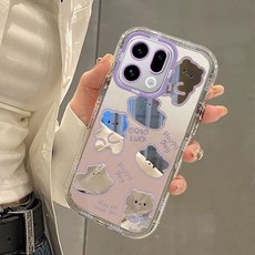 可愛卡通圖案鏡面防摔手機殼, 1個, 紫芋小熊,OPPO 1