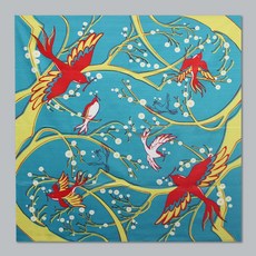 【現貨】 日本進口 京都mashu馬場染工場風呂敷 - 花喰鳥 / 二四巾 手工製 日本製 百年老舖 職人 原創 純棉, 1個