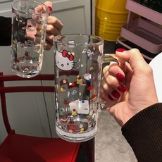 헬로키티 캐릭터 유리컵 맥주컵 주스컵 홈카페 귀여운 물컵 인쇄 컵, 1개
