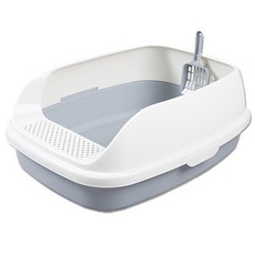 超大63CM貓砂盆 三側加高防外漏半封閉貓砂盆 附貓砂鏟 貓咪如廁神器, 灰色, 1個