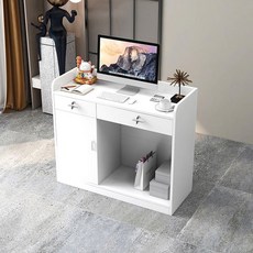 소형 안내데스크 인포 안내 데스크 계산대 테이블 폭이좁은, 웜화이트 더블 서랍 60x40x92cm