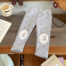 兒童加絨打底褲 女童秋冬裝 polka dots 印花 雪人刺繡 保暖長褲