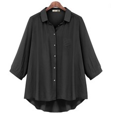 L-4XL 大尺碼襯衫女新款時尚斜紋七分袖女式襯衫大碼寬松顯瘦上衣