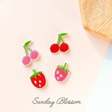 체리 딸기 자수와펜 과일 자수패치 와펜제작 의류 가방리폼 머리핀만들기 열스티커 4종, 01. 체리 - 레드, 1개