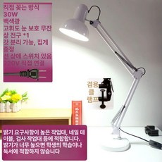 전기스탠드 탁상용 미국식 램프스탠드 롱암, 버튼 스위치, 화이트 80 연장 암 30W 라이트, 기본 색상