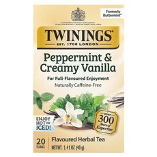 Twinings 가향 허브차 페퍼민트 & 크리미 바닐라 카페인 무함유 티백 20개 40g(1.41oz) Twinings (트와이닝), 1개