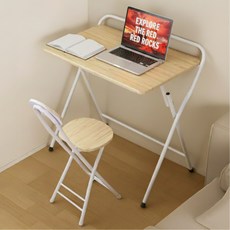 위즈룸 1인용 접이식 책상의자세트, 내츄럴 우드+화이트 프레임