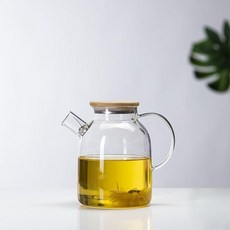 高硼硅玻璃冷水壺，明火加熱茶壺，附竹蓋, 1800ml竹包鋼蓋