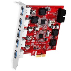 FebSmart 7포트 슈퍼스피드 5Gbps USB 3.0 PCIE 확장 카드 5포트 USB-A 및 19핀 USB 3.0 헤더 FebSmart 자체 동력 기술로 제작되었으며, FebSmart FS-U7S-Pro