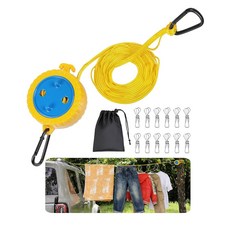 Packgoape 접이식 캠핑 빨랫줄 휴대용 여행용 의류 라인 빨래집게 및 걸이 구멍이 있는 방풍 세탁 줄 호텔 여행 크루즈 RV용 실내 실외 건조 로프(옐로우 3., Packgoape 접이식 캠핑 빨랫줄, 휴대용 여행용