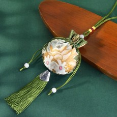龍紋刺繡流蘇香包、中國風飾品收納袋, 1個, 綠色牡丹束口袋