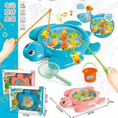 電動磁性釣魚盤 兒童玩具 磁性釣魚玩具 互動聲光玩具 釣魚遊戲 送禮推薦, 1個, 小烏龜帶音樂電池版