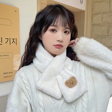 OEGP 圍巾 圍脖 女生圍巾 韓國圍巾女 加厚保暖百搭公主小熊交叉毛絨圍脖