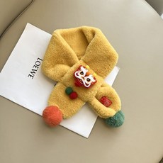 兒童圍巾 可愛圍巾 高顏值圍巾 防風保暖 舞雄獅新年中國風卡通醒獅少年兒童過年圍巾女寶寶交叉毛絨圍脖冬
