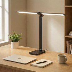 Airwit 듀얼 LED 스탠드 조명 시력보호 블루라이트 차단 와이드 조명 무단계 밝기조절 책상 사무실 학습용 사무용 독서용 선물 추천, 블랙